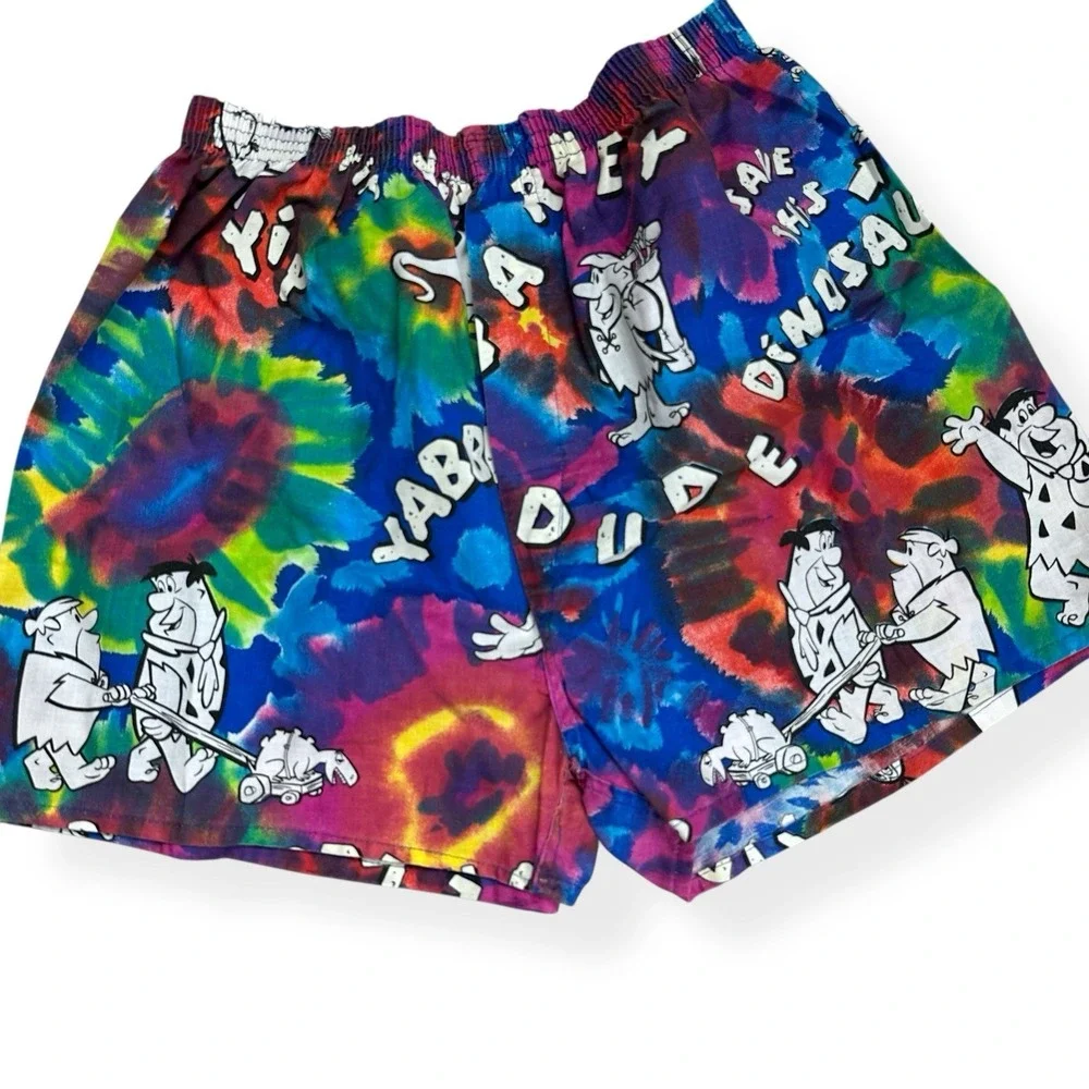 VTG The Flinstones Lot - Tie Dye Boxer Shorts Fred Barney‎ Leopard Print Scarves